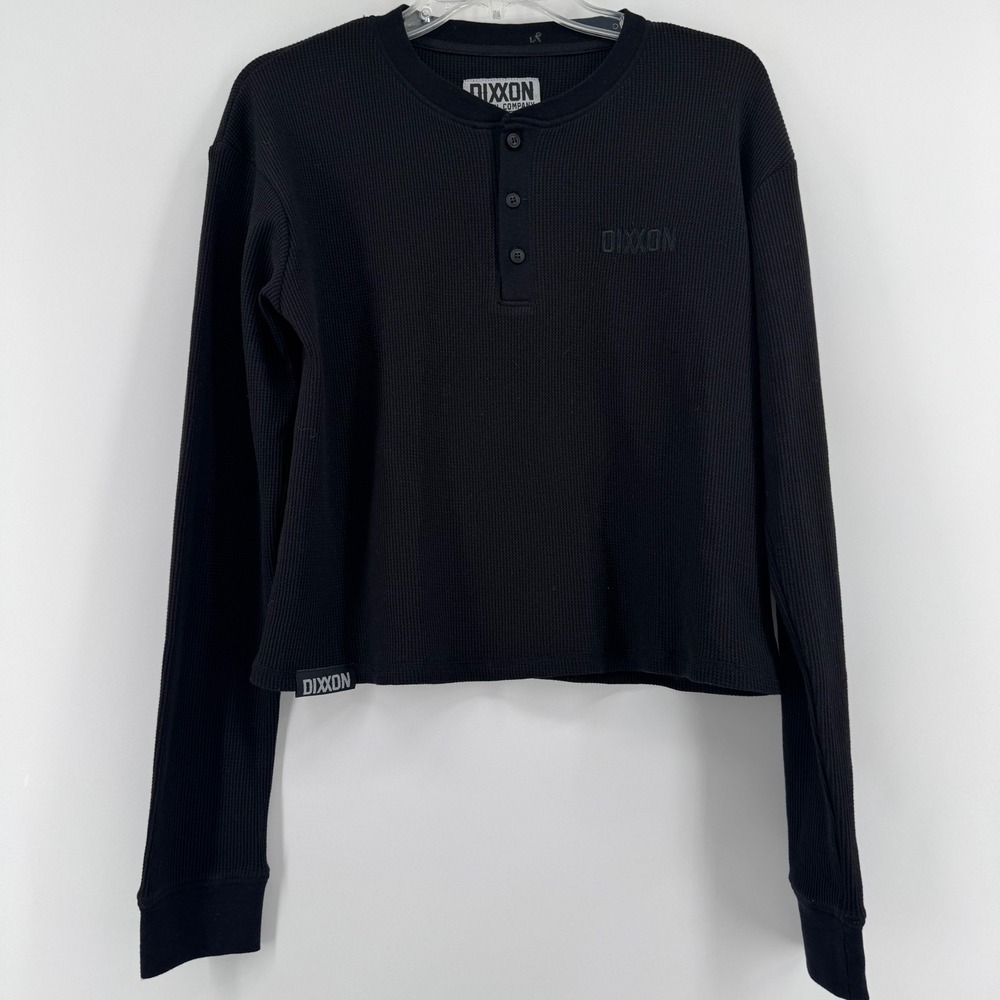 Dixxon Flannel Company Henley Top Women Medium Black Thermal Waffle Knit Cropped